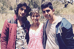 Becky Thompson with Syrian refugees